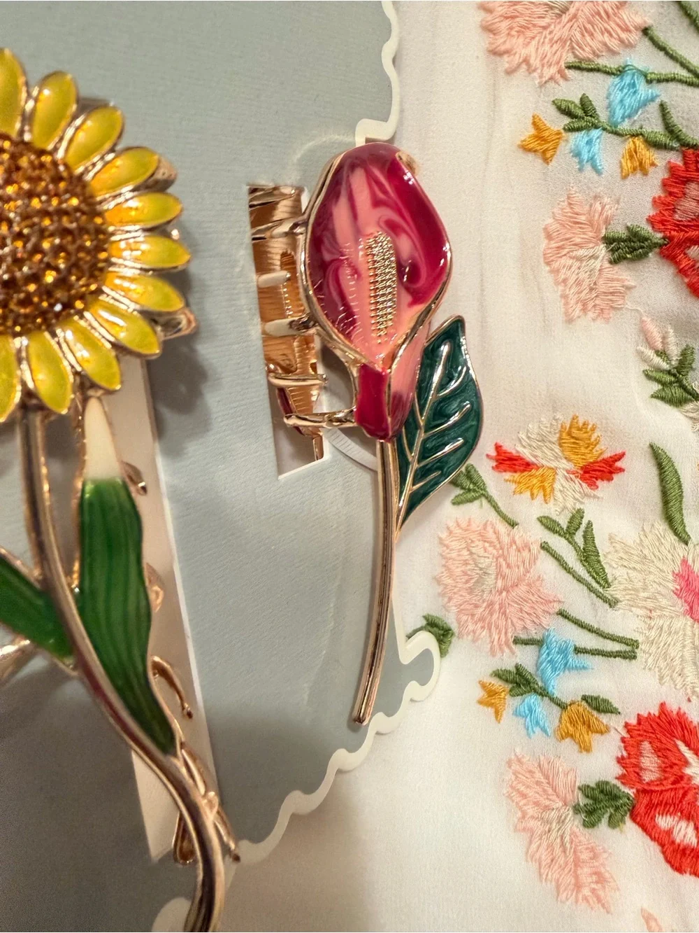 Women’s Floral Hair Clips - Yellow Sunflower & Pink Calla Lily Set NEW